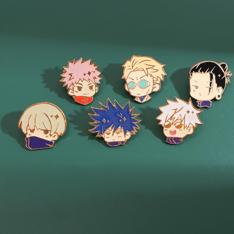 Anime JJK Pins 8PC - Anime Satoru Yuji Megumi Nanami Kento Geto Suguru Cosplay Figure Merch Pins for Backpacks
