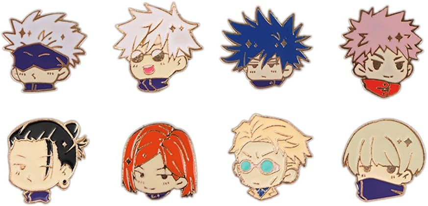 Anime JJK Pins 8PC - Anime Satoru Yuji Megumi Nanami Kento Geto Suguru Cosplay Figure Merch Pins for Backpacks