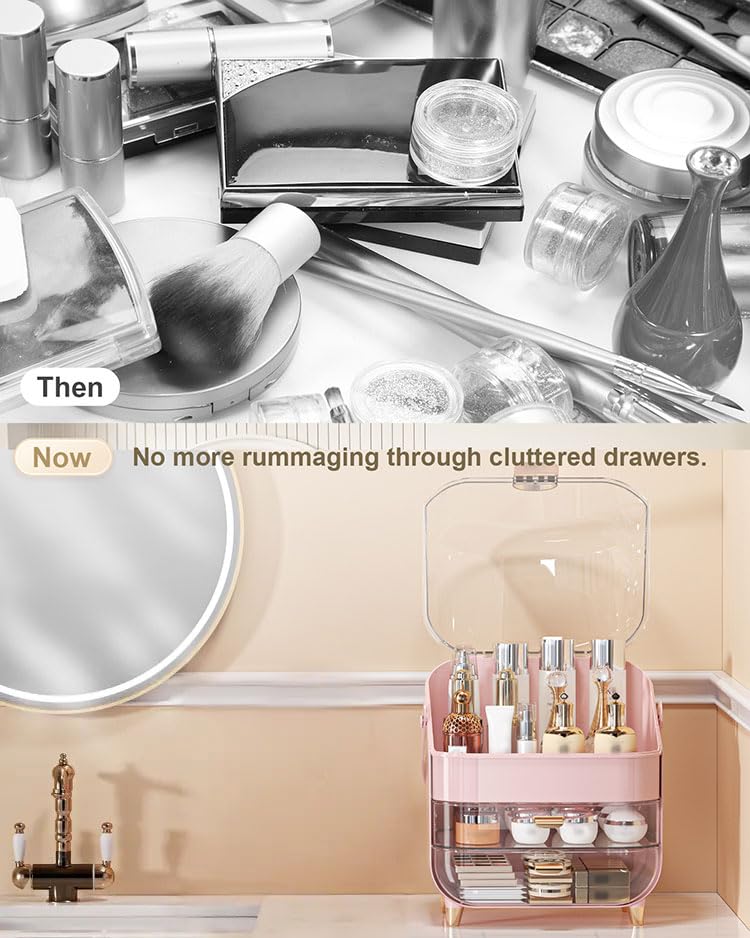 Makeup Organizer, Skincare Holder Bathroom Counter Organizer, Storage Box Cosmetic Display Cases, Teen Girl Gifts Trendy Stuff Make up Organizers for Vanity, Dresser, Countertop (Rose Gold)