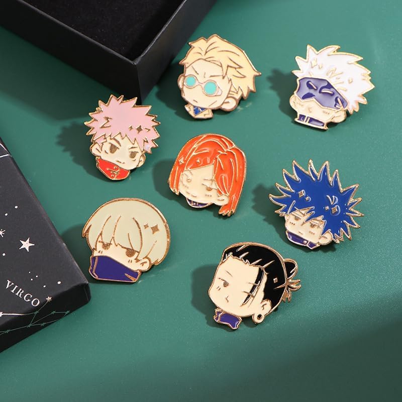 Anime JJK Pins 8PC - Anime Satoru Yuji Megumi Nanami Kento Geto Suguru Cosplay Figure Merch Pins for Backpacks