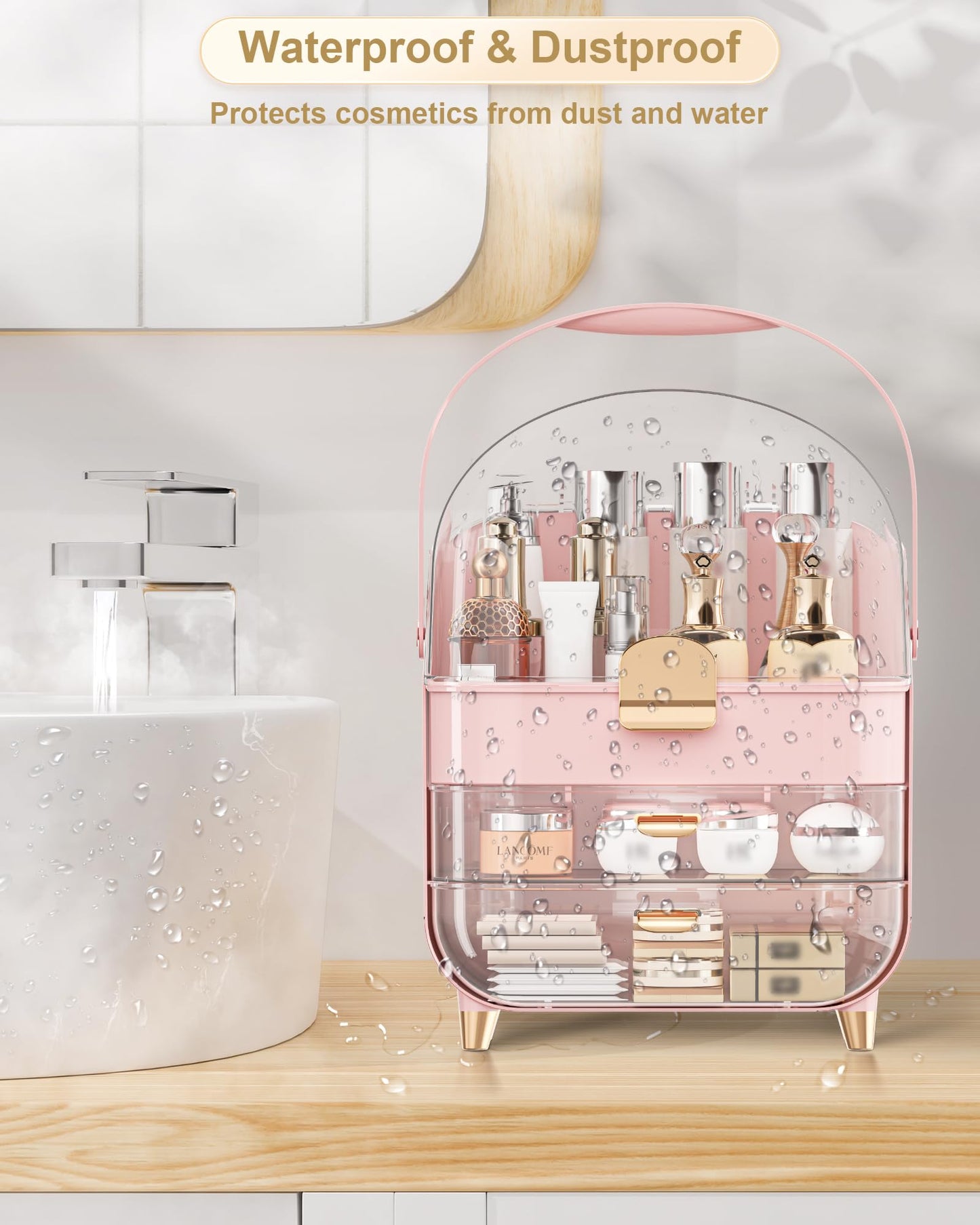 Makeup Organizer, Skincare Holder Bathroom Counter Organizer, Storage Box Cosmetic Display Cases, Teen Girl Gifts Trendy Stuff Make up Organizers for Vanity, Dresser, Countertop (Rose Gold)