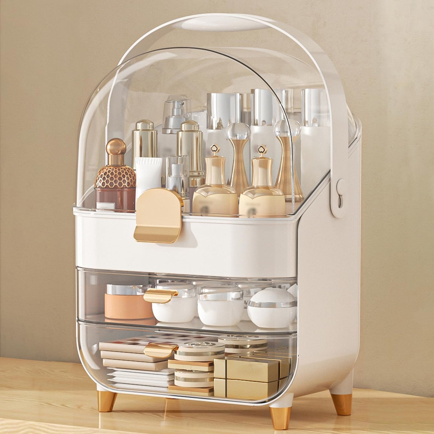 Makeup Organizer, Skincare Holder Bathroom Counter Organizer, Storage Box Cosmetic Display Cases, Teen Girl Gifts Trendy Stuff Make up Organizers for Vanity, Dresser, Countertop (Rose Gold)