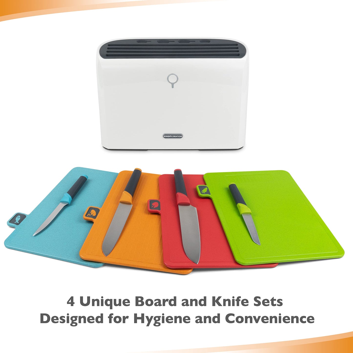 Smart Cutting Board and Knife Set - Self Cleaning Cutting Board Set with 4 Color Coded Cutting Boards, 4 Stainless Steel Knives - Drying Holder Organizer for Kitchen