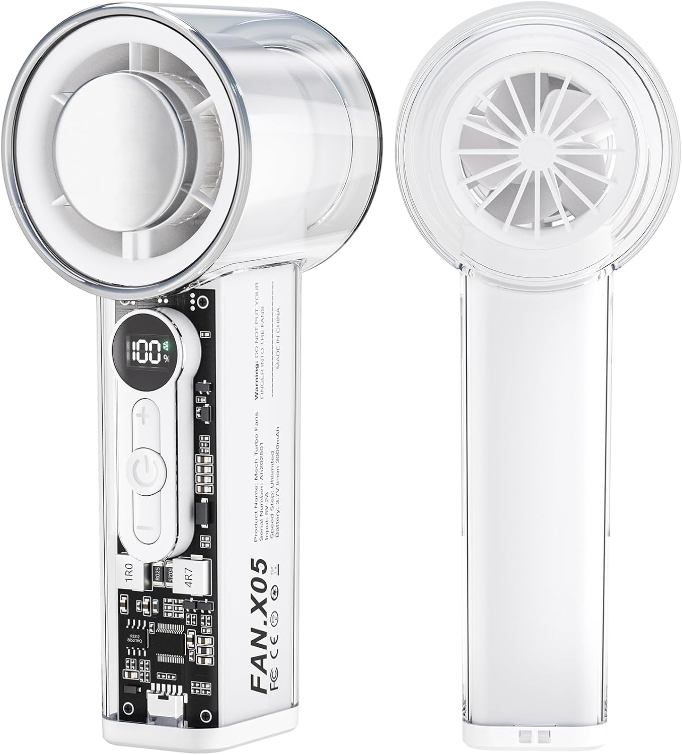 Handheld Portable Trubo Fan for Ice Cooling - 1-100 Adjustable Powerful Mini Cooling Personal Fan - 3000mAh Rechargeable,18H,Led Display - Essentials Gifts For Travel,Outdoor,Camping,Women,Man -white
