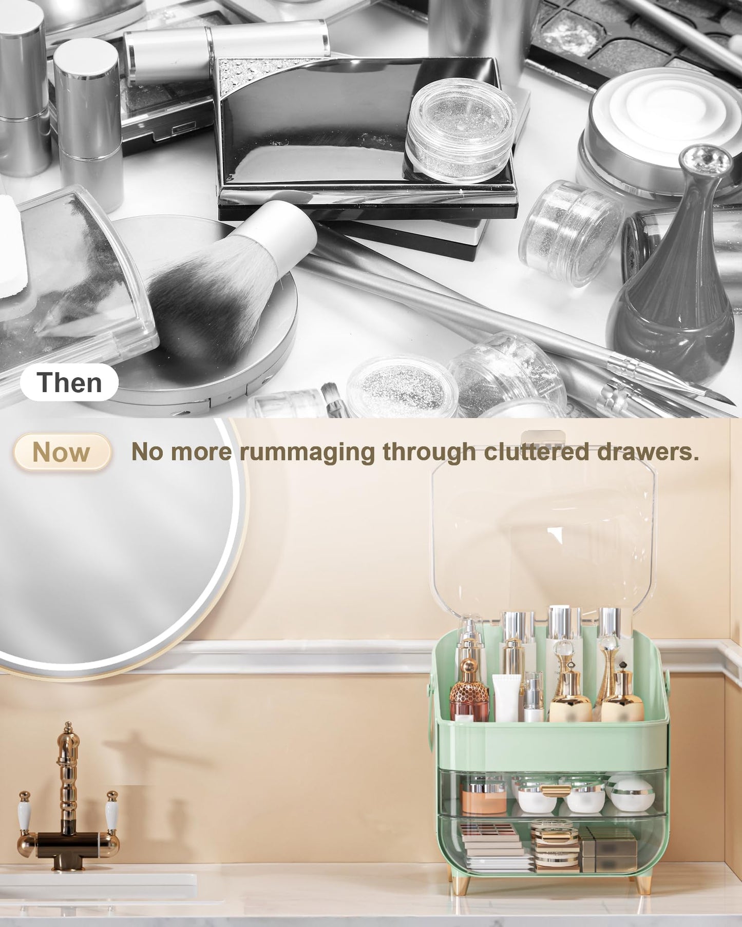 Makeup Organizer, Skincare Holder Bathroom Counter Organizer, Storage Box Cosmetic Display Cases, Teen Girl Gifts Trendy Stuff Make up Organizers for Vanity, Dresser, Countertop (Rose Gold)