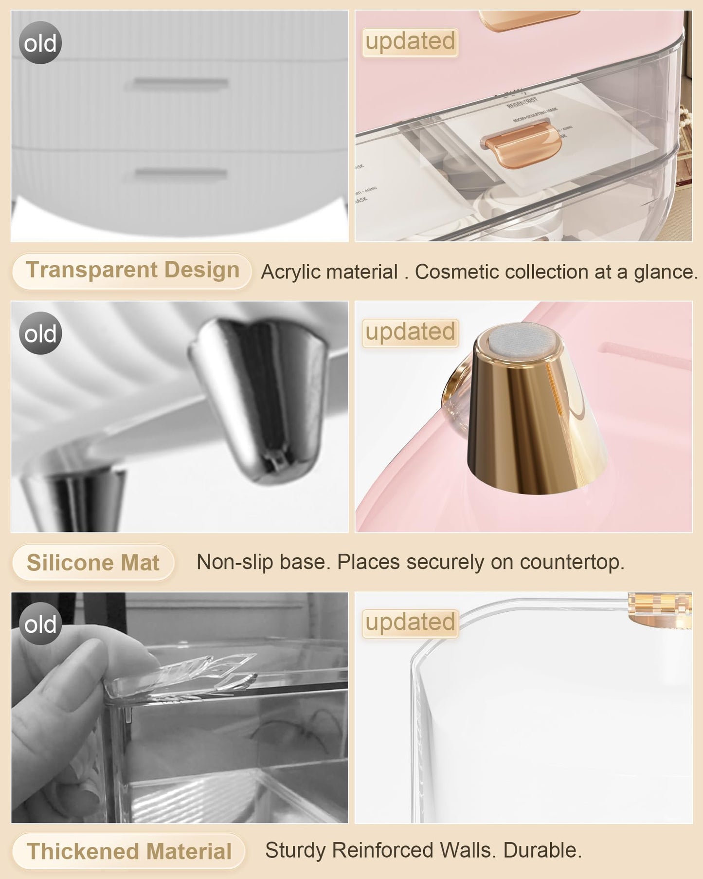 Makeup Organizer, Skincare Holder Bathroom Counter Organizer, Storage Box Cosmetic Display Cases, Teen Girl Gifts Trendy Stuff Make up Organizers for Vanity, Dresser, Countertop (Rose Gold)