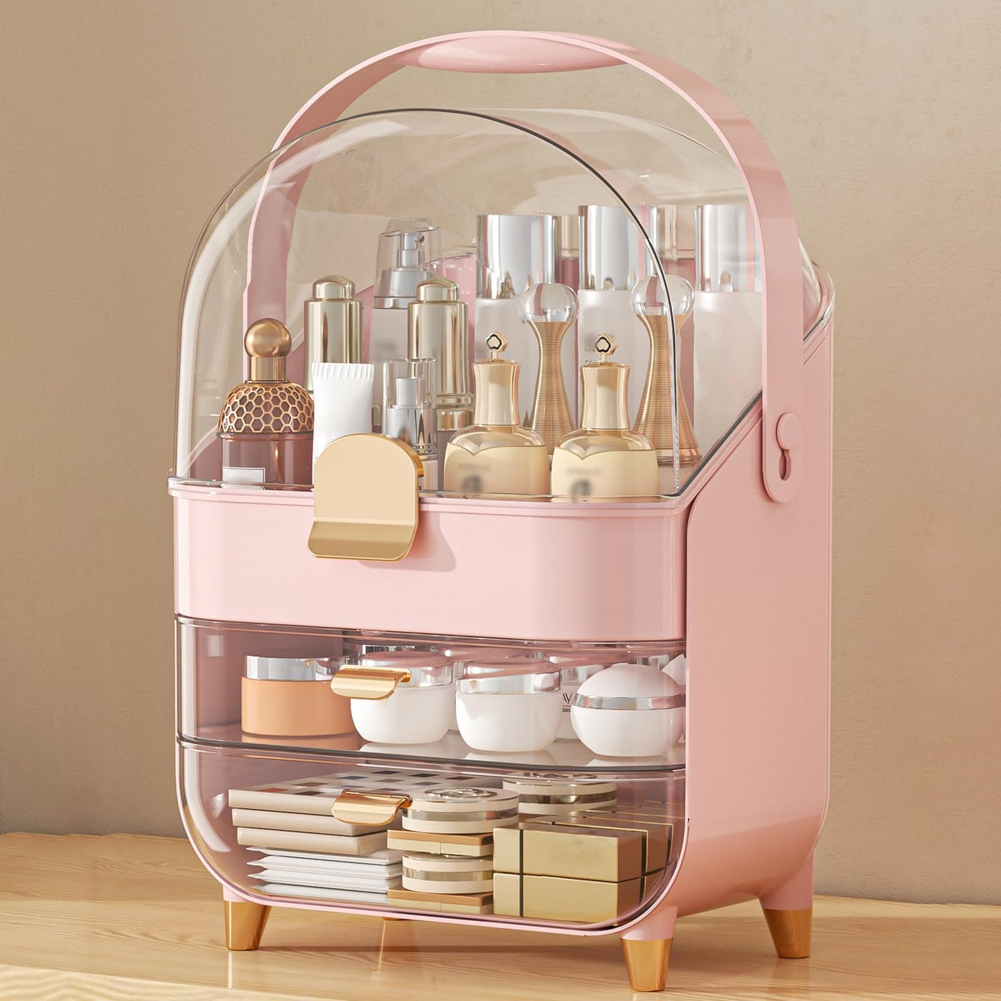 Makeup Organizer, Skincare Holder Bathroom Counter Organizer, Storage Box Cosmetic Display Cases, Teen Girl Gifts Trendy Stuff Make up Organizers for Vanity, Dresser, Countertop (Rose Gold)