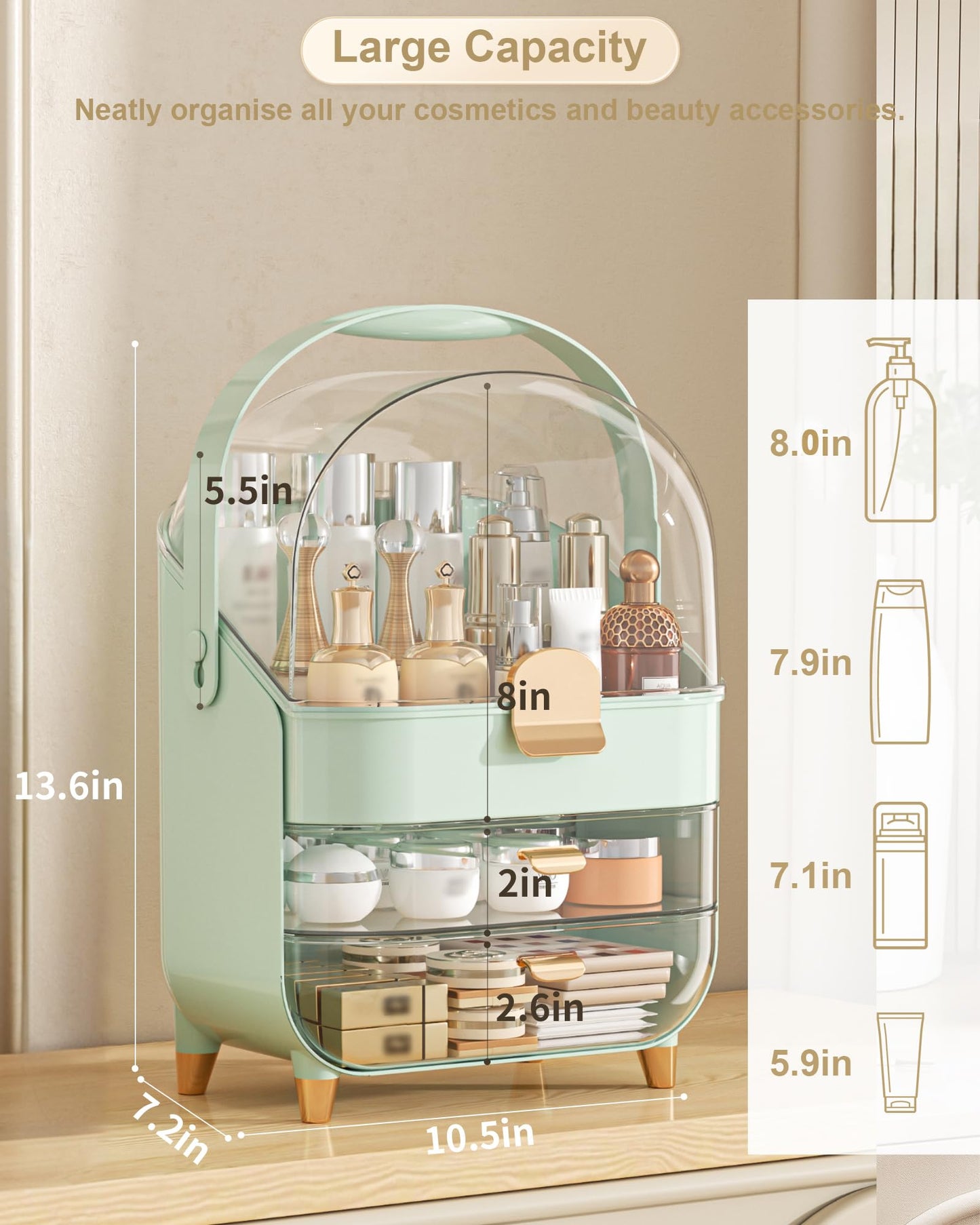 Makeup Organizer, Skincare Holder Bathroom Counter Organizer, Storage Box Cosmetic Display Cases, Teen Girl Gifts Trendy Stuff Make up Organizers for Vanity, Dresser, Countertop (Rose Gold)