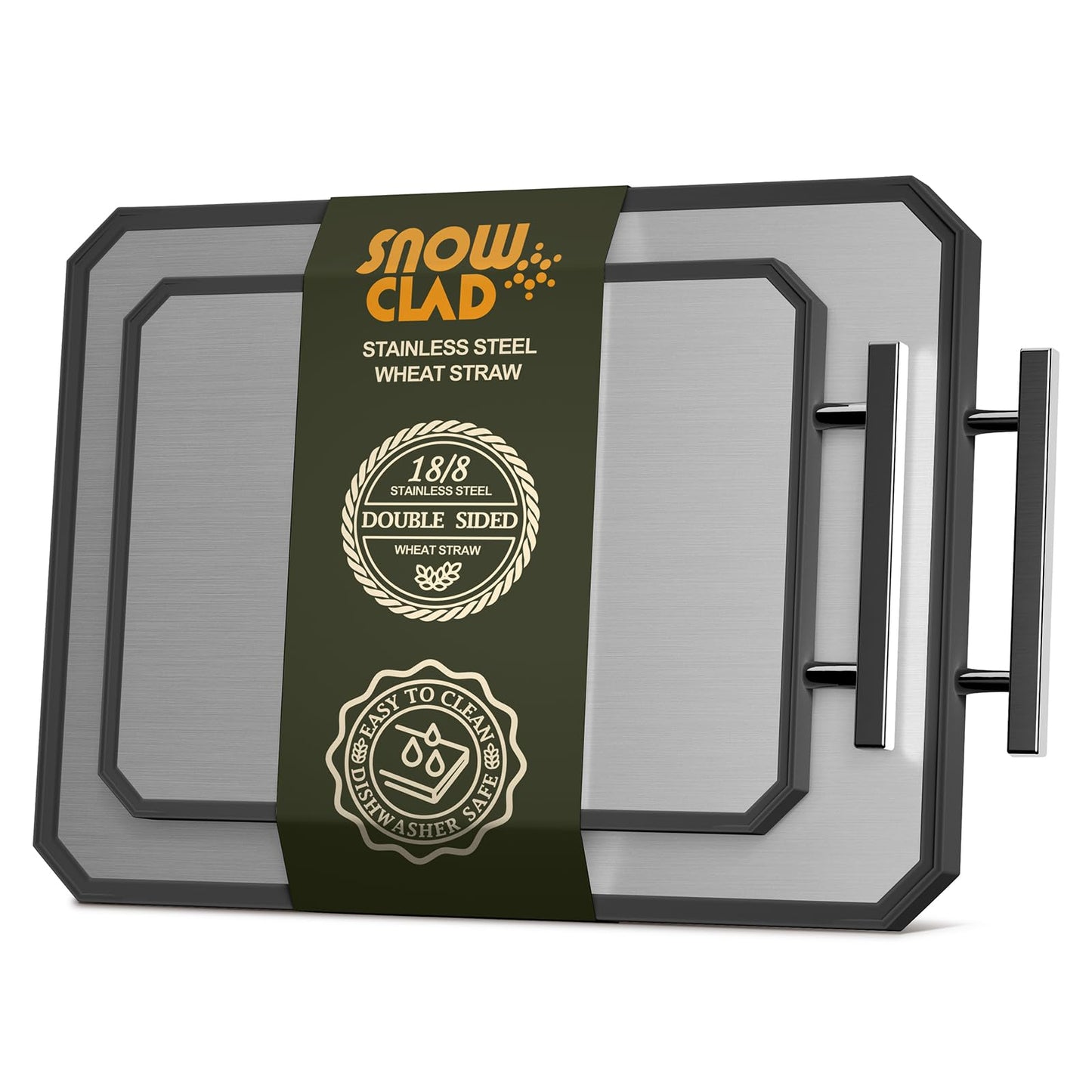 SNOWCLAD Stainless Steel Cutting Board,Double Sided Steel Cutting Boards for kitchen,Stainless Steel/Wheat straw pp Large Cutting Board for meat,Dishwasher Safe,non toxic Chopping Board,16 * 11 Inch