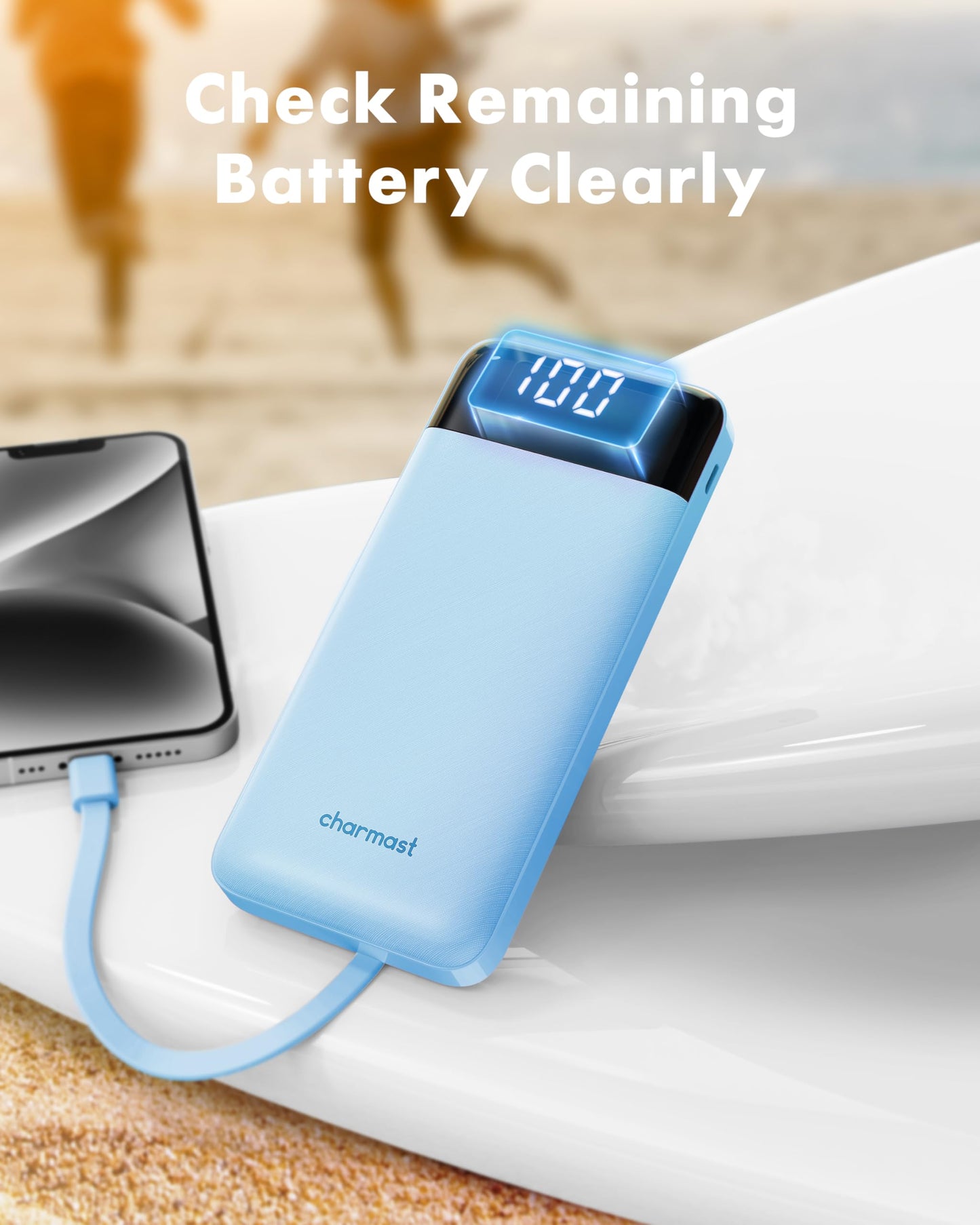 Portable Charger with Built in Cables, Portable Charger with Cords Wires Slim 10000mAh Travel Battery Pack 6 Outputs 3 Inputs 3A Fast Charging Power Bank for Samsung Google Pixel LG Moto iPhone iPad