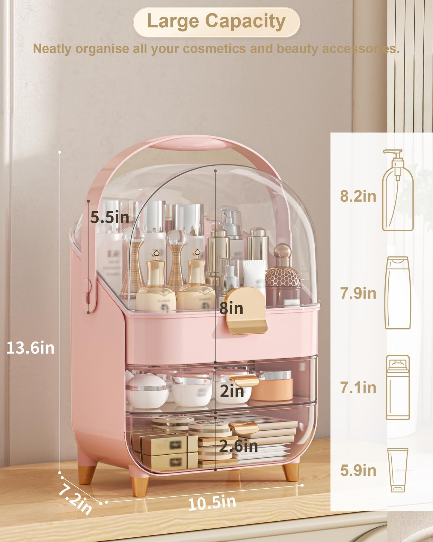 Makeup Organizer, Skincare Holder Bathroom Counter Organizer, Storage Box Cosmetic Display Cases, Teen Girl Gifts Trendy Stuff Make up Organizers for Vanity, Dresser, Countertop (Rose Gold)