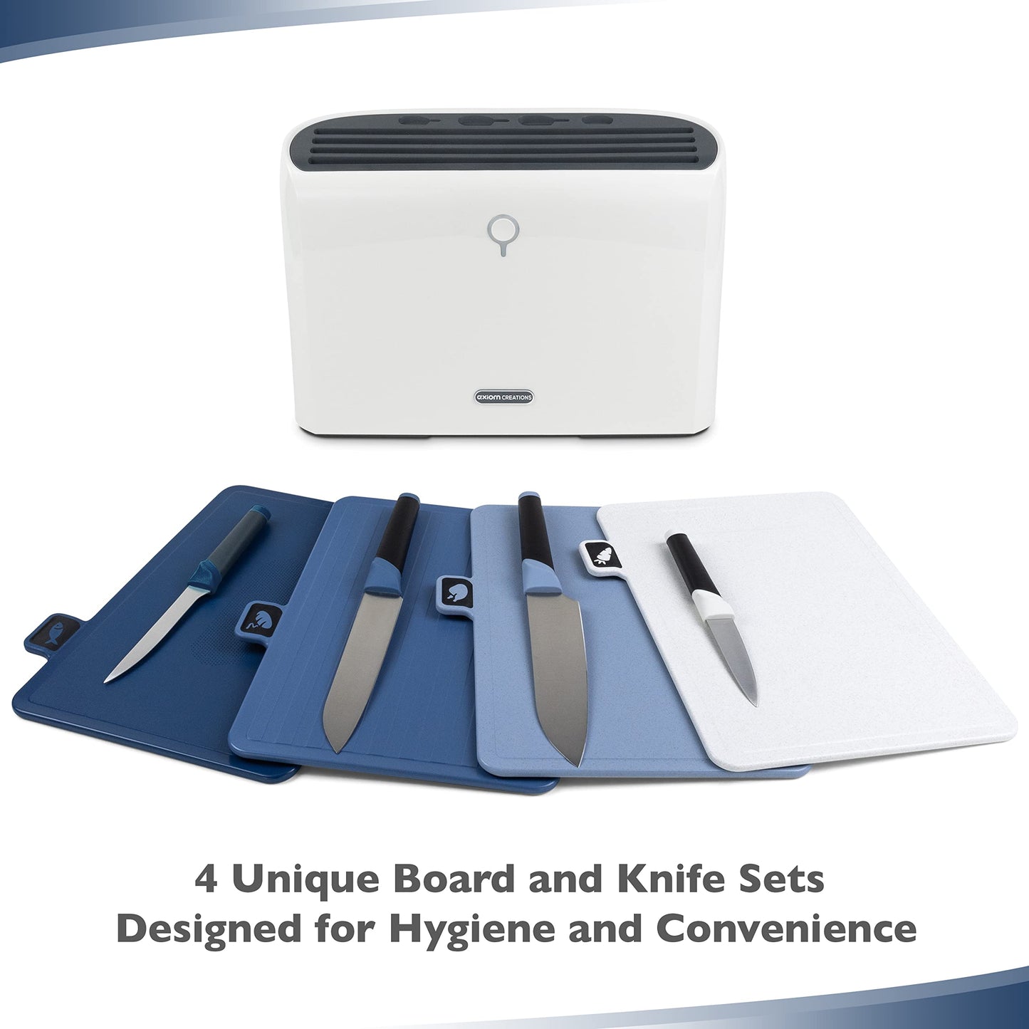 Smart Cutting Board and Knife Set - Self Cleaning Cutting Board Set with 4 Color Coded Cutting Boards, 4 Stainless Steel Knives - Drying Holder Organizer for Kitchen
