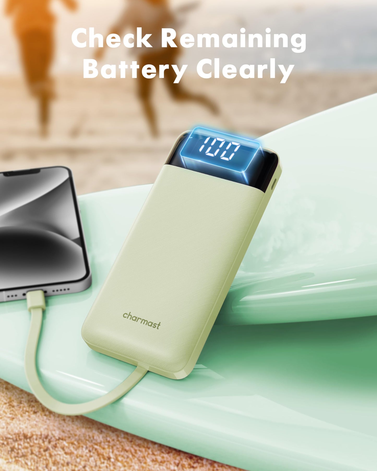 Portable Charger with Built in Cables, Portable Charger with Cords Wires Slim 10000mAh Travel Battery Pack 6 Outputs 3 Inputs 3A Fast Charging Power Bank for Samsung Google Pixel LG Moto iPhone iPad