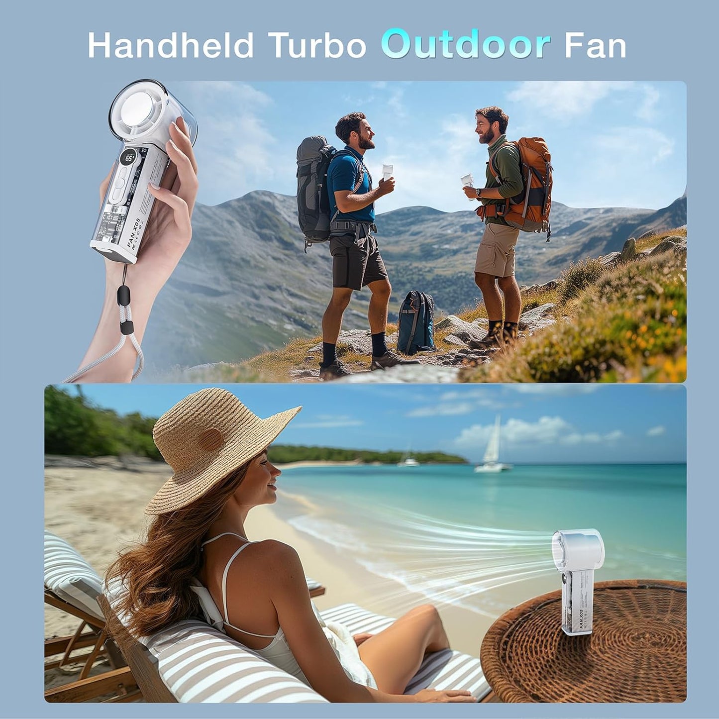 Handheld Portable Trubo Fan for Ice Cooling - 1-100 Adjustable Powerful Mini Cooling Personal Fan - 3000mAh Rechargeable,18H,Led Display - Essentials Gifts For Travel,Outdoor,Camping,Women,Man -white