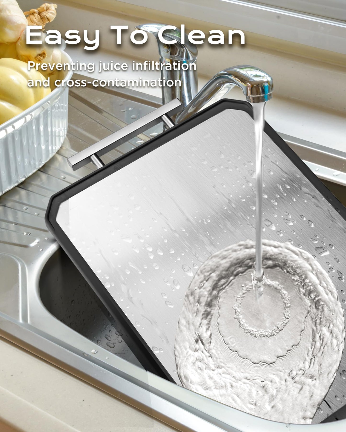 SNOWCLAD Stainless Steel Cutting Board,Double Sided Steel Cutting Boards for kitchen,Stainless Steel/Wheat straw pp Large Cutting Board for meat,Dishwasher Safe,non toxic Chopping Board,16 * 11 Inch