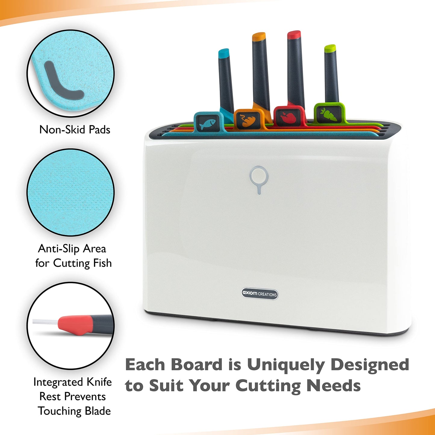 Smart Cutting Board and Knife Set - Self Cleaning Cutting Board Set with 4 Color Coded Cutting Boards, 4 Stainless Steel Knives - Drying Holder Organizer for Kitchen