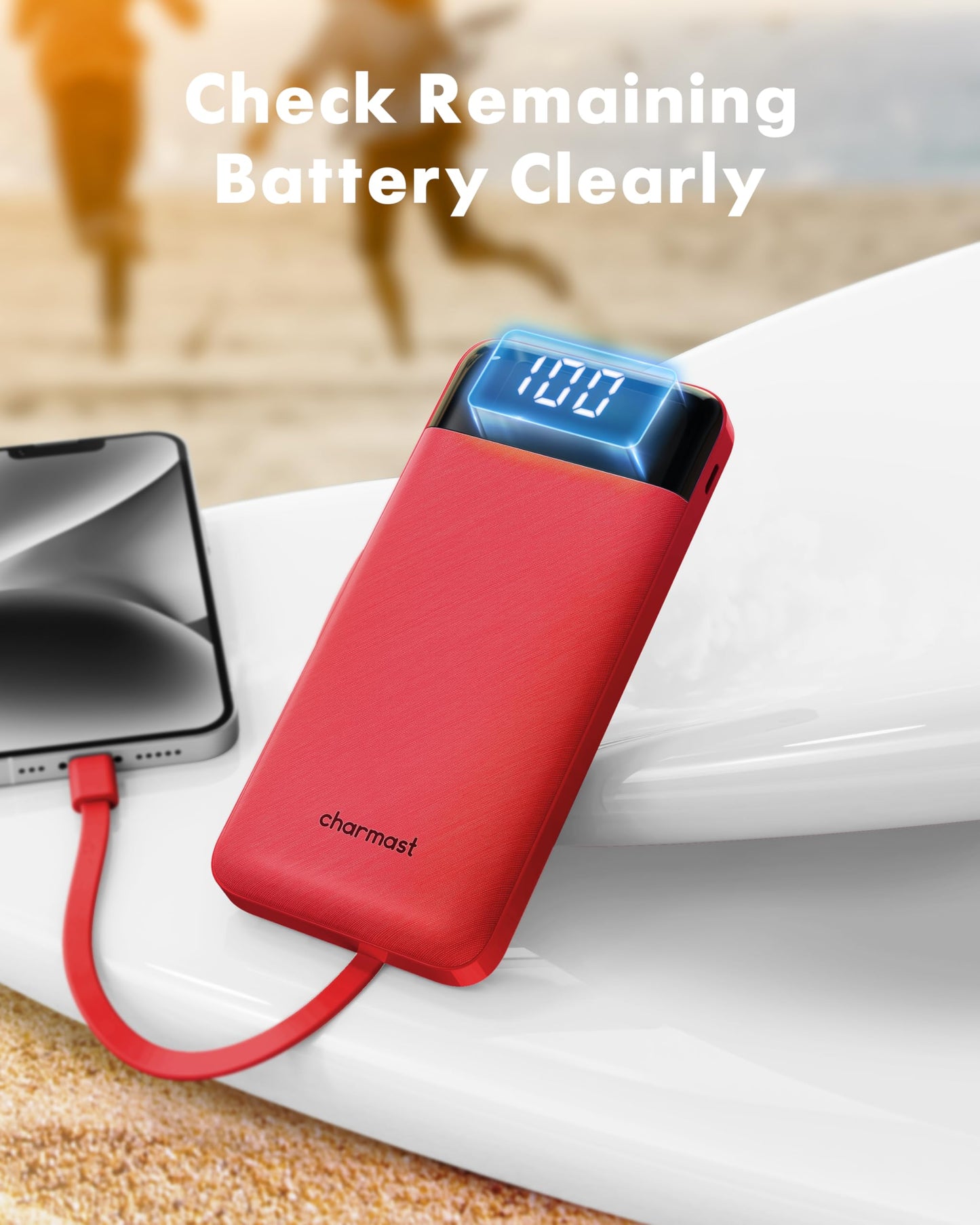 Portable Charger with Built in Cables, Portable Charger with Cords Wires Slim 10000mAh Travel Battery Pack 6 Outputs 3 Inputs 3A Fast Charging Power Bank for Samsung Google Pixel LG Moto iPhone iPad