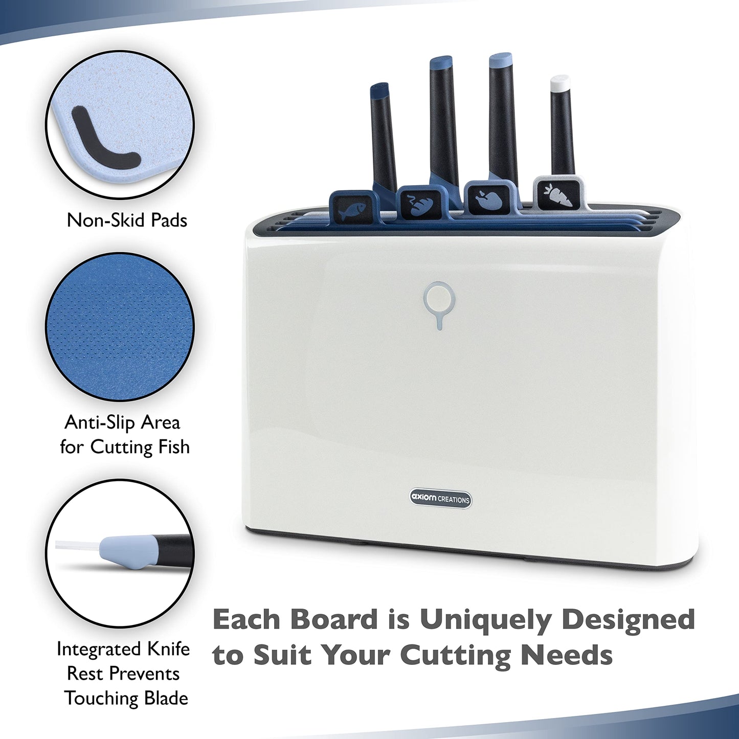 Smart Cutting Board and Knife Set - Self Cleaning Cutting Board Set with 4 Color Coded Cutting Boards, 4 Stainless Steel Knives - Drying Holder Organizer for Kitchen