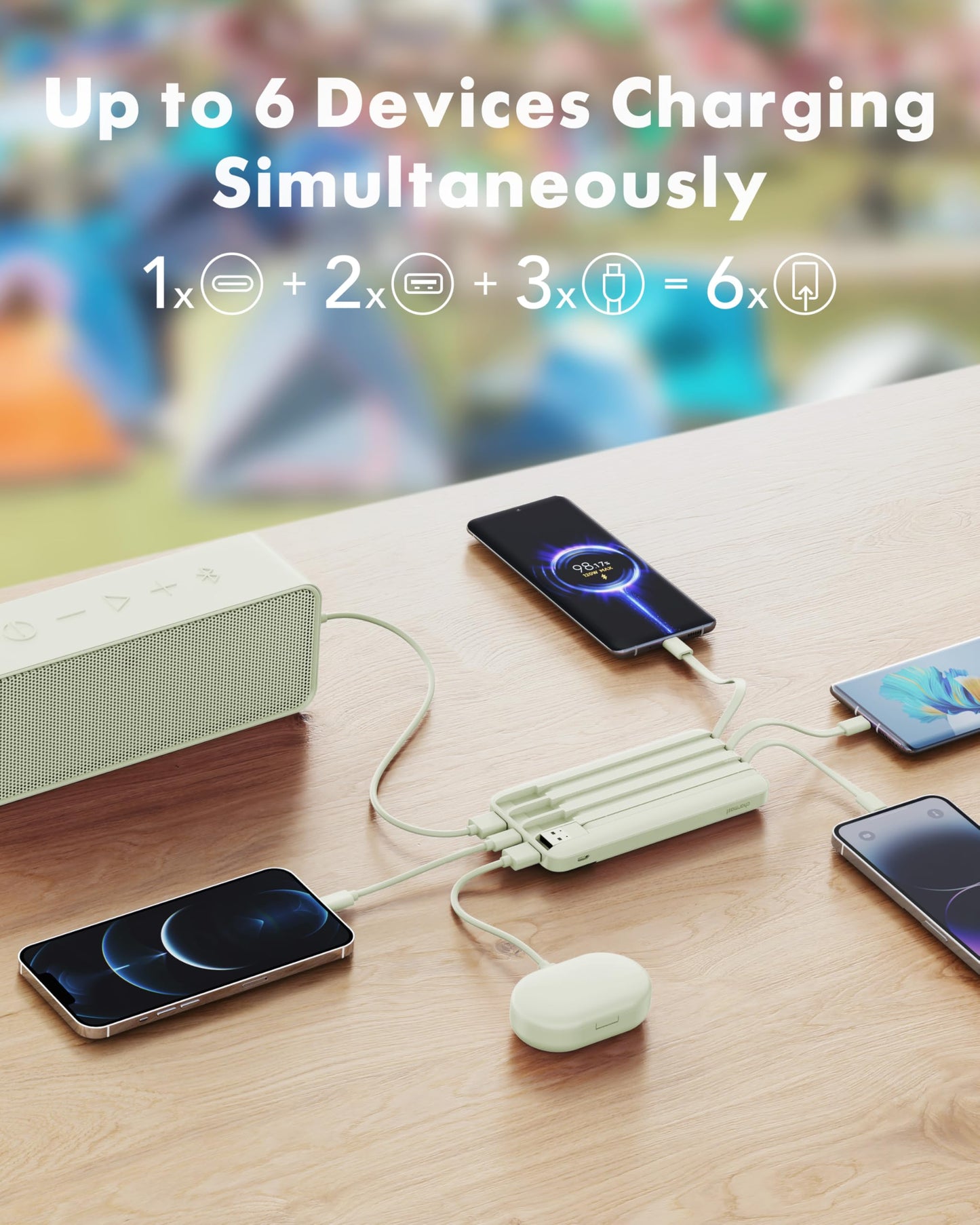 Portable Charger with Built in Cables, Portable Charger with Cords Wires Slim 10000mAh Travel Battery Pack 6 Outputs 3 Inputs 3A Fast Charging Power Bank for Samsung Google Pixel LG Moto iPhone iPad