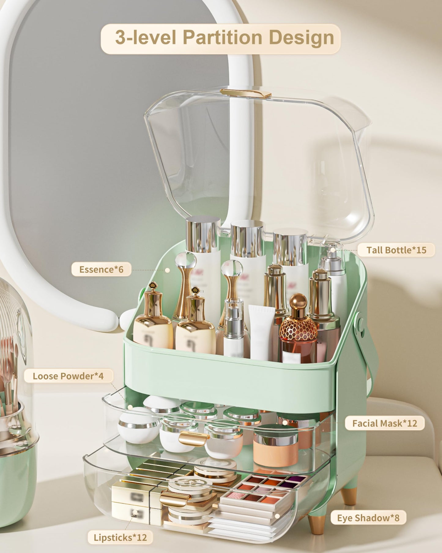Makeup Organizer, Skincare Holder Bathroom Counter Organizer, Storage Box Cosmetic Display Cases, Teen Girl Gifts Trendy Stuff Make up Organizers for Vanity, Dresser, Countertop (Rose Gold)