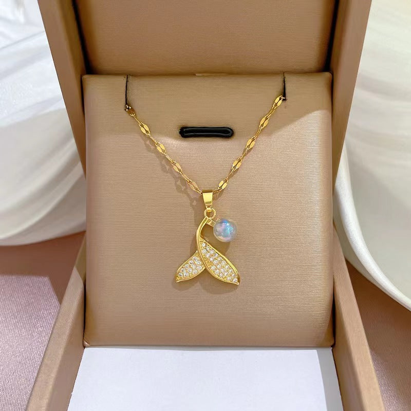 Pearl mermaid tail necklace women's light luxury niche high-end design clavicle chain
