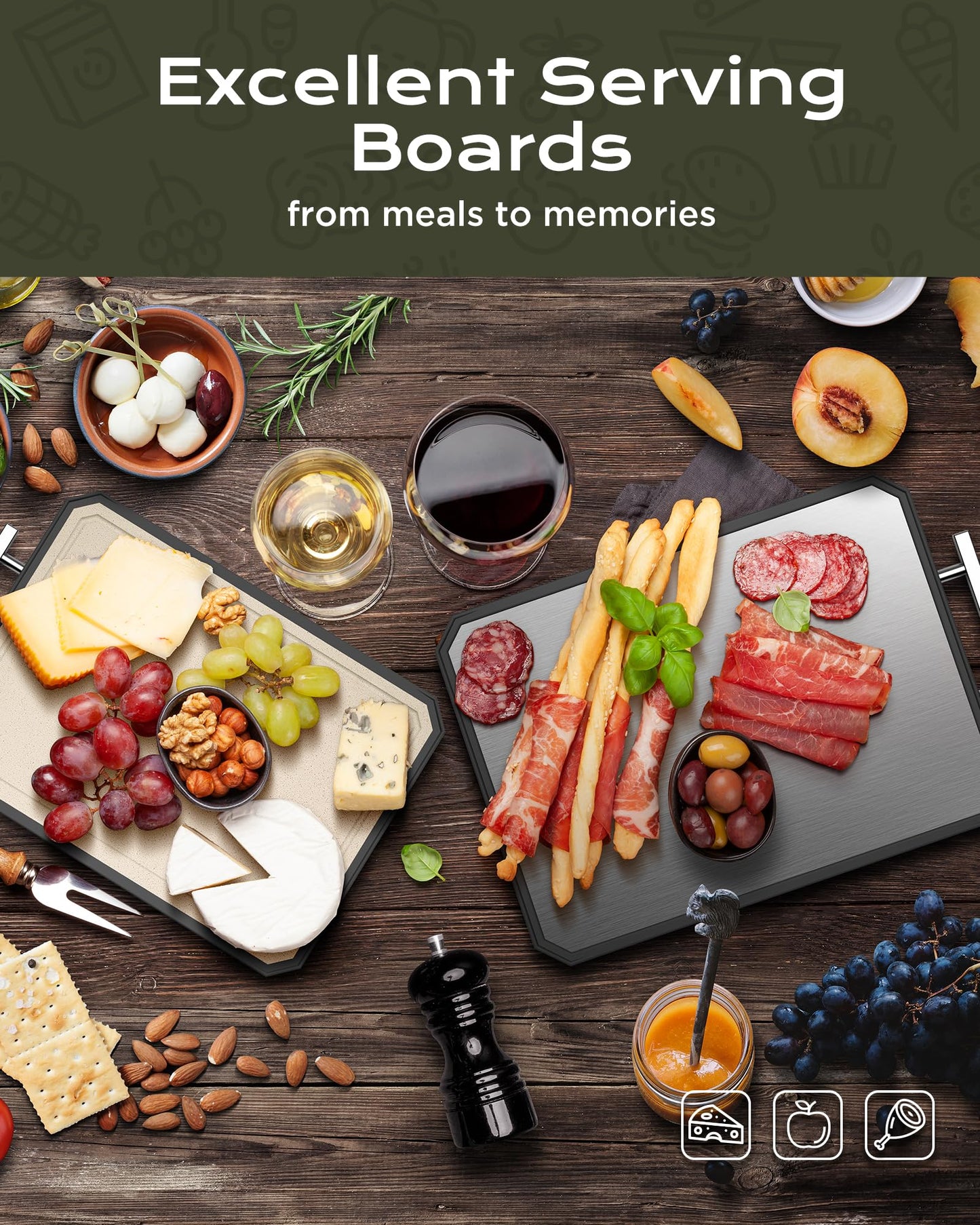 SNOWCLAD Stainless Steel Cutting Board,Double Sided Steel Cutting Boards for kitchen,Stainless Steel/Wheat straw pp Large Cutting Board for meat,Dishwasher Safe,non toxic Chopping Board,16 * 11 Inch
