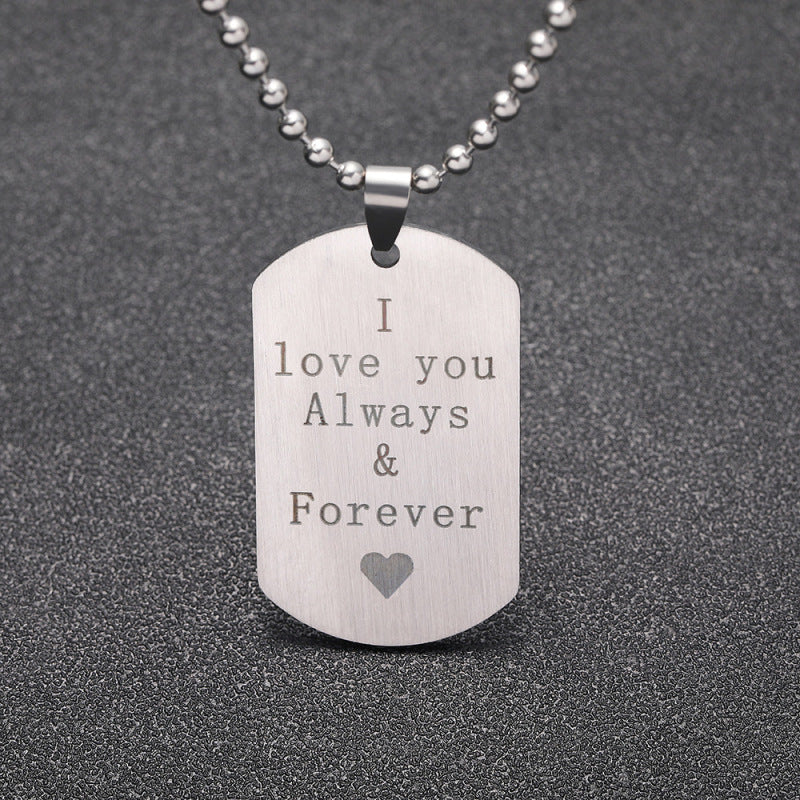 Stainless steel rose gold pendant can be engraved with parental Christmas day gift titanium steel necklace