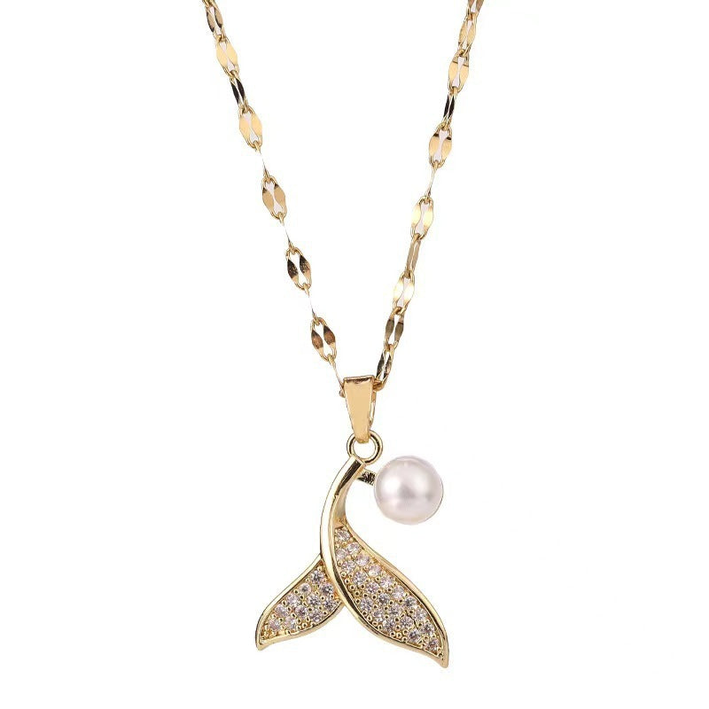 Pearl mermaid tail necklace women's light luxury niche high-end design clavicle chain