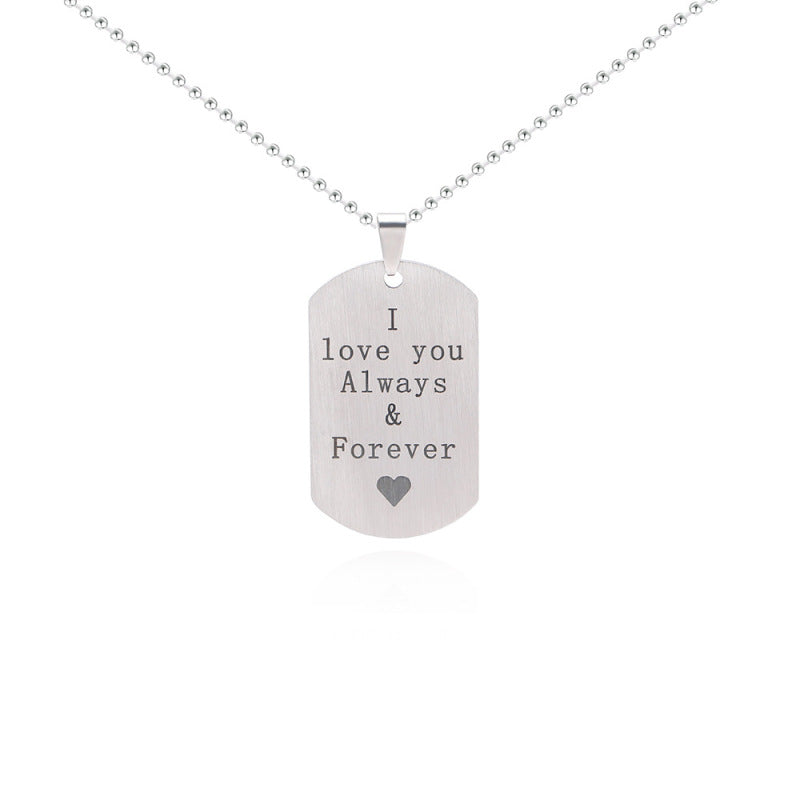Stainless steel rose gold pendant can be engraved with parental Christmas day gift titanium steel necklace