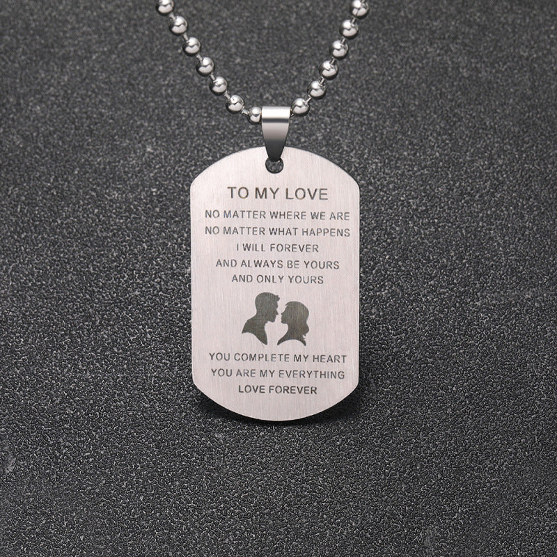 Stainless steel tag necklace to my love alphabet military pendant necklace