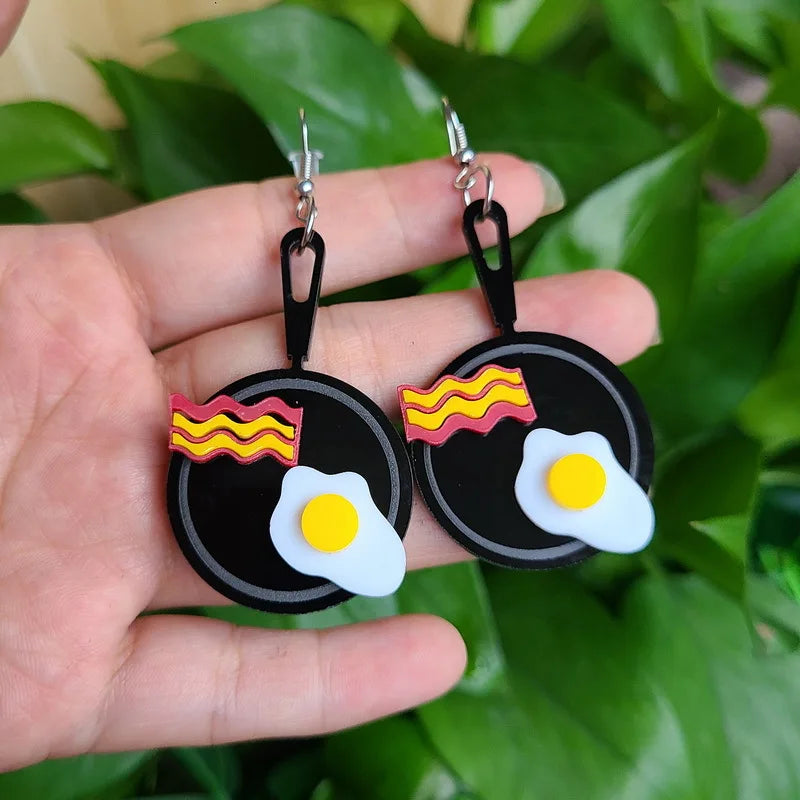Frying Pan Bacon and Egg Earrings