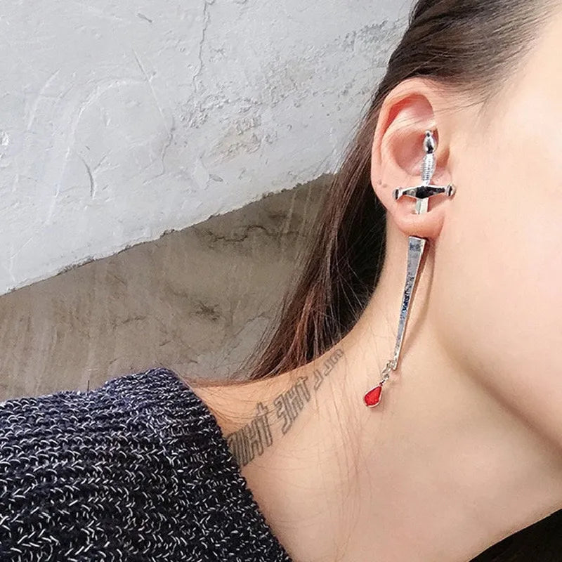 Sword with Bood Drop Earrings
