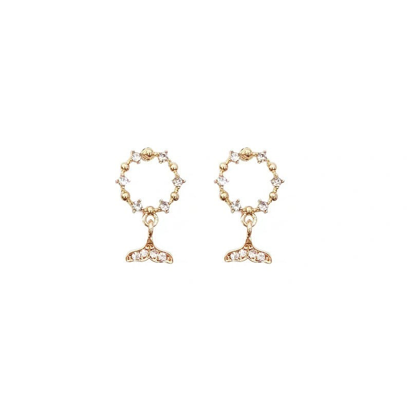 S925 sterling silver needlefish tail zircon delicate net red drop earrings cute sweet earrings ear clip