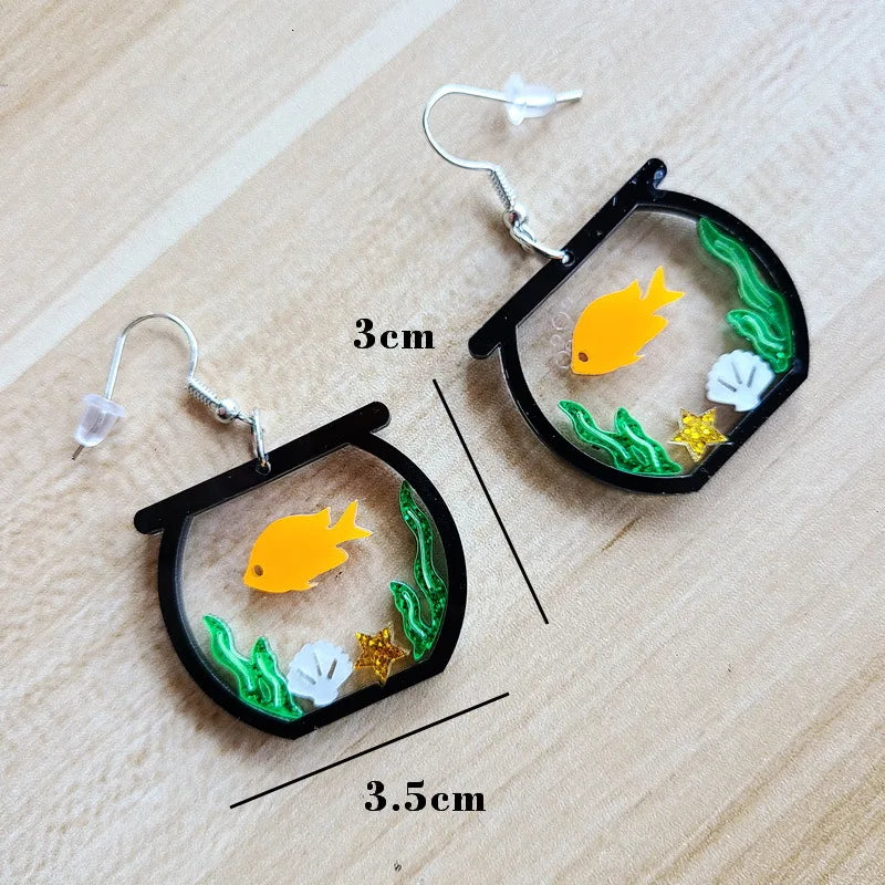 Aquarium Shape Acrylic Earrings Transparent Geometry Cute Fish