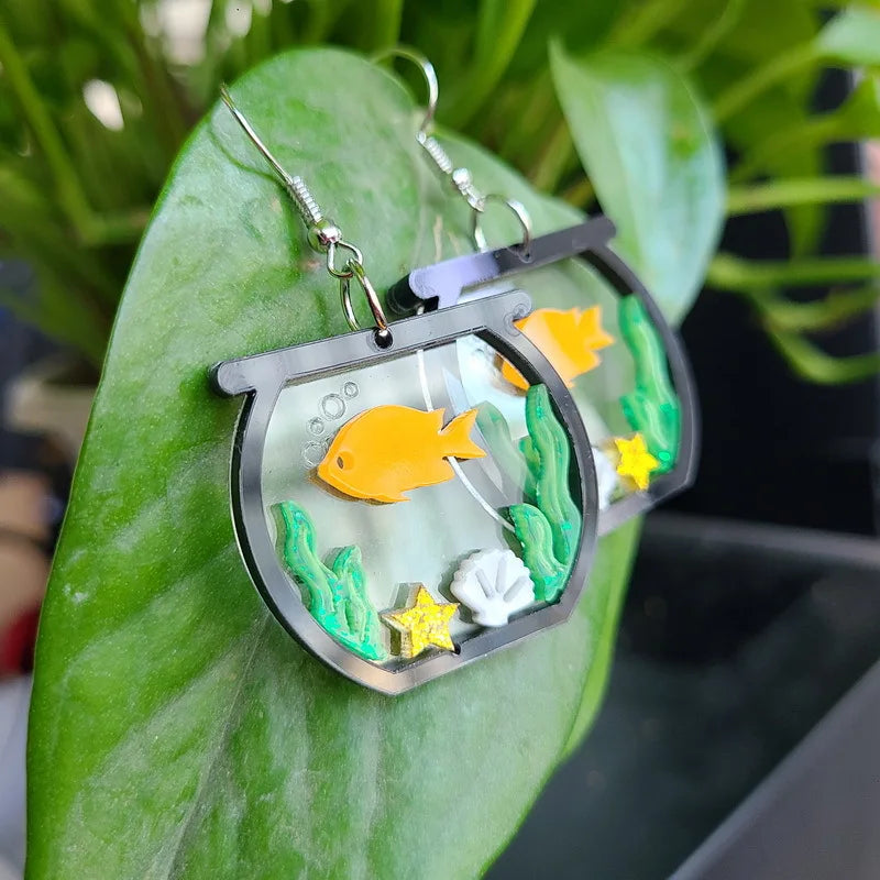 Aquarium Shape Acrylic Earrings Transparent Geometry Cute Fish