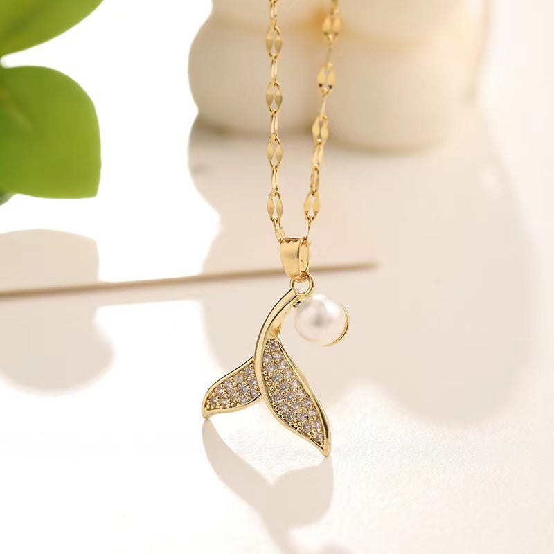 Pearl mermaid tail necklace women's light luxury niche high-end design clavicle chain