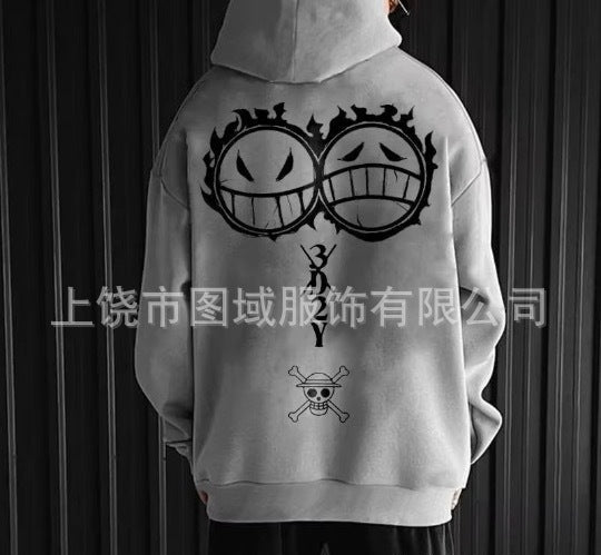 Men's Trend Casual Loose One Piece Luffy Anime Hooded Sweatshirt