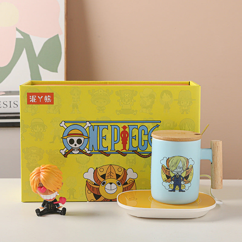 One Piece Luffy Mug with Lid & Spoon Cute Ceramic Coffee Cup Gift