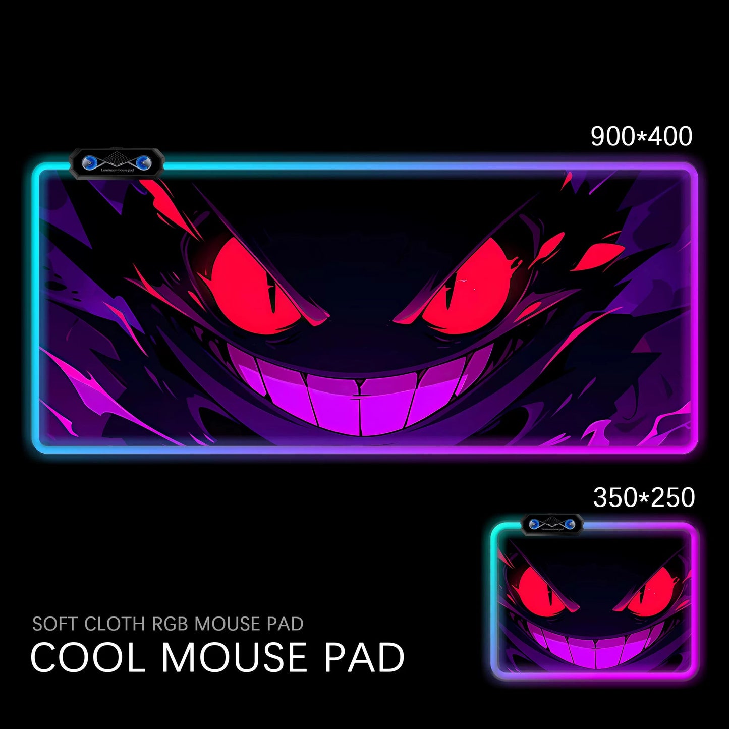 Gengar RGB Gaming Desk Mat Pokémon Oversized Luminous Table Pad for Students & Gamers