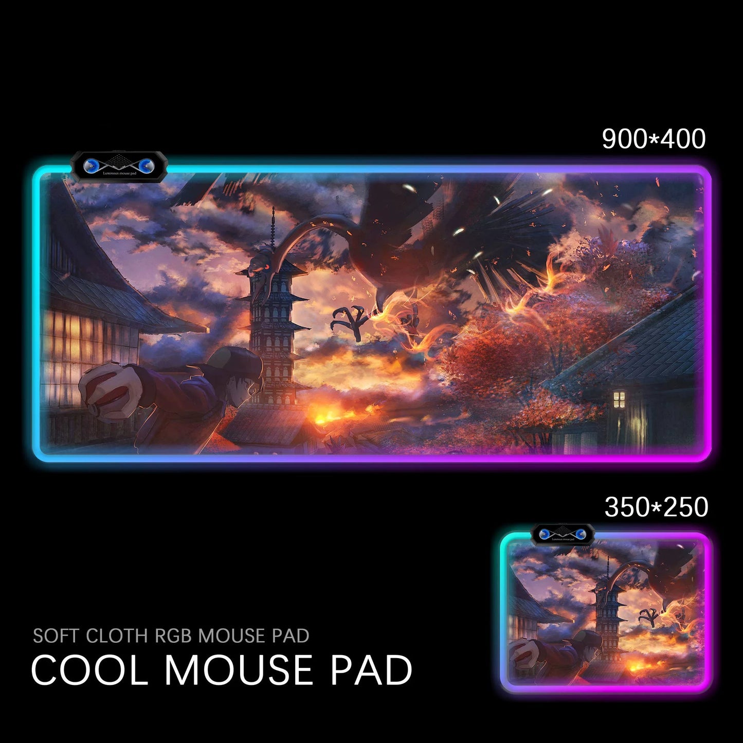Gengar RGB Gaming Desk Mat Pokémon Oversized Luminous Table Pad for Students & Gamers