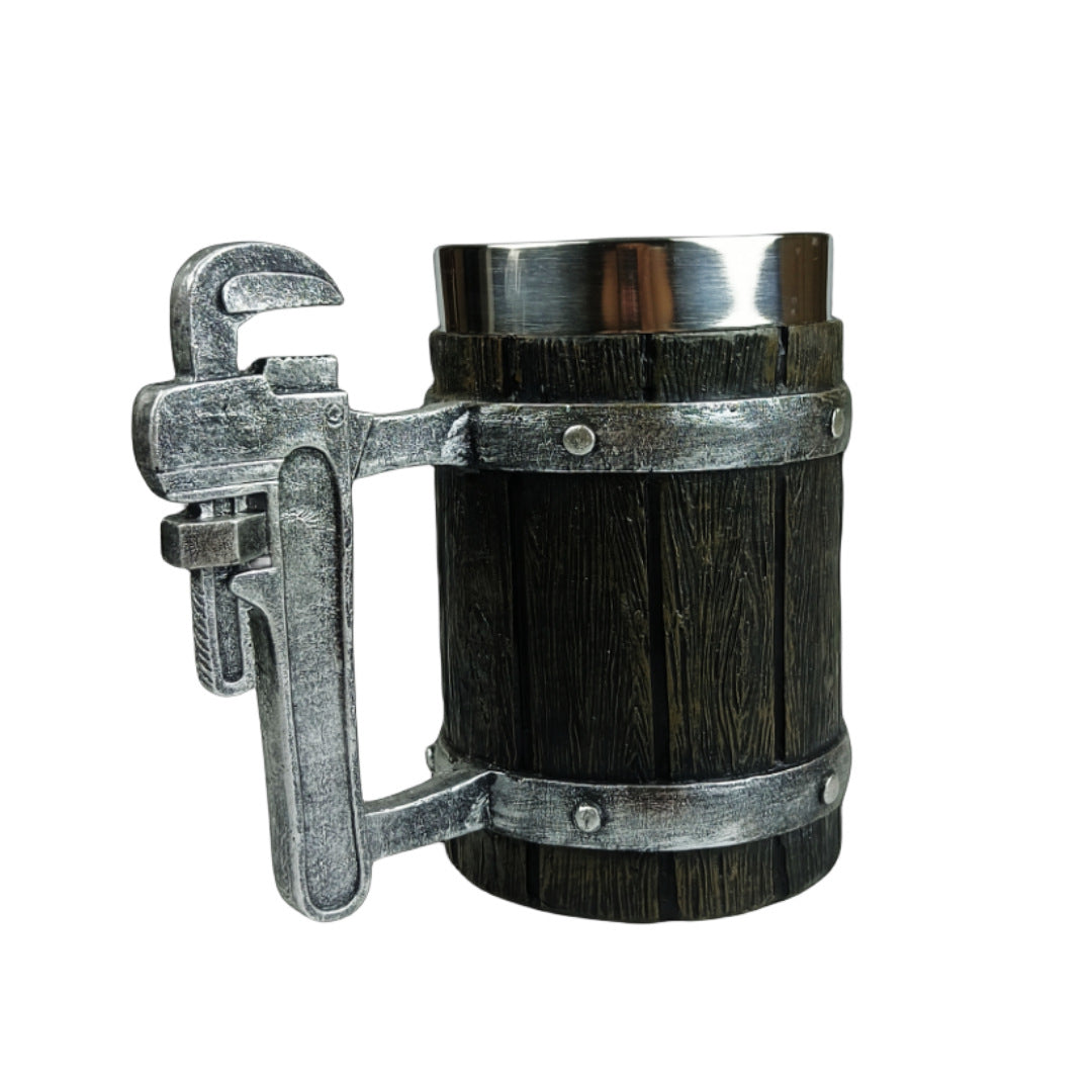 Cross-border new wooden barrel beer mug creative large capacity bar mug water cup personality imitation wood stainless steel mug
