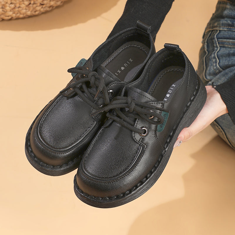 Genuine Leather Loafers – Soft, Non-Slip Flats with Thick Sole Comfort