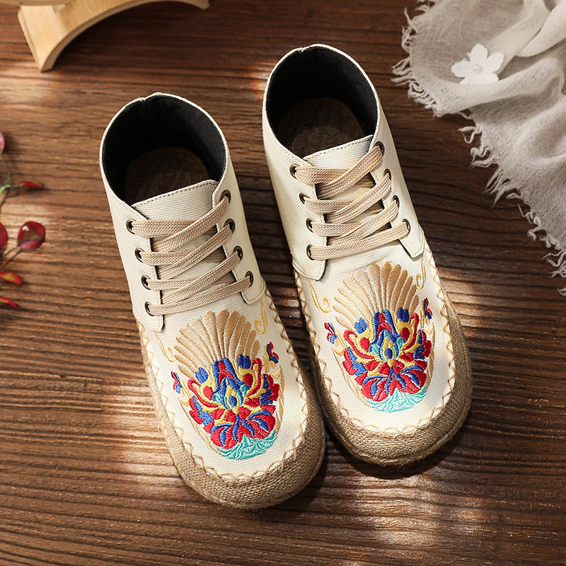 Mid-Top Linen Vintage Lace-up Old Beijing Cloth Shoes