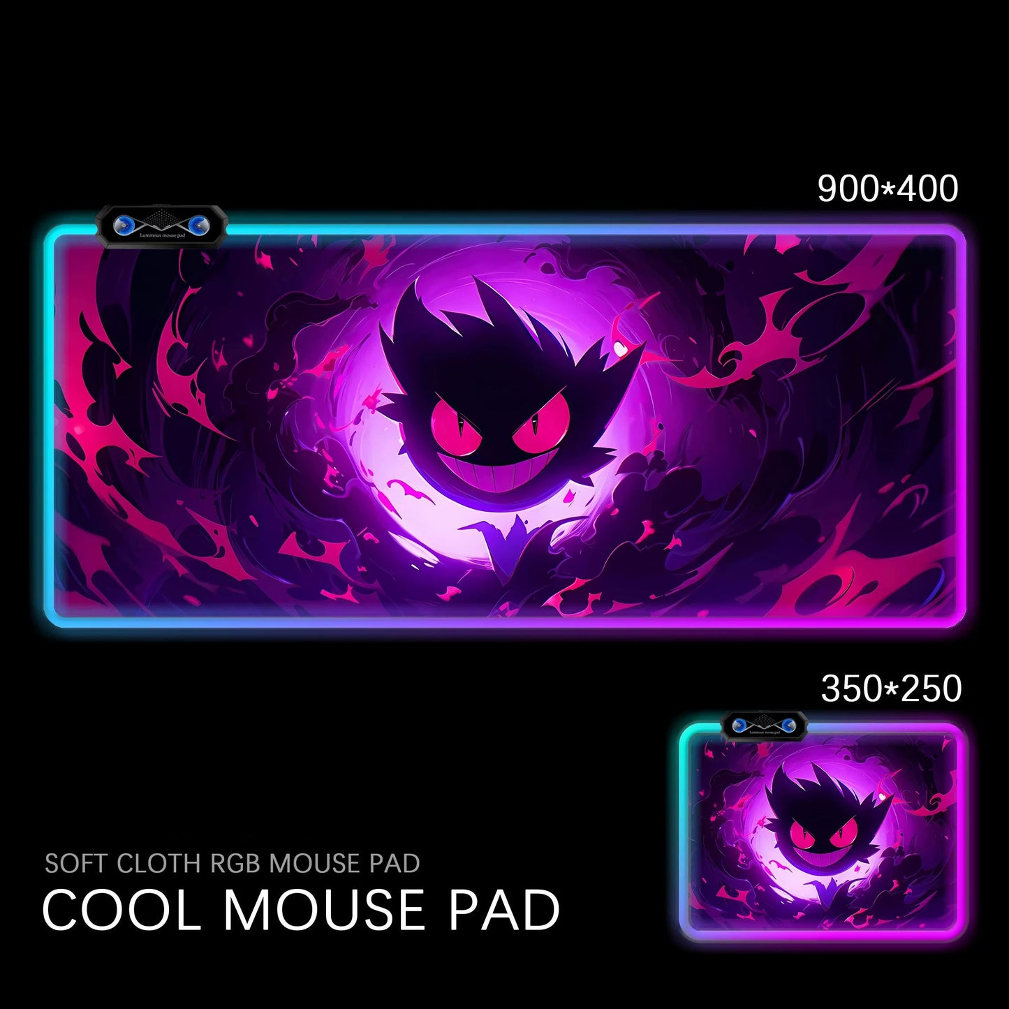 Gengar RGB Gaming Desk Mat Pokémon Oversized Luminous Table Pad for Students & Gamers