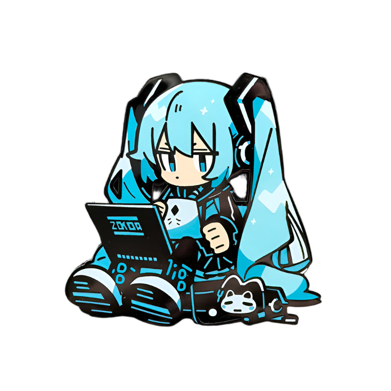 Hatsune Miku Metal Magnetic Brooch 2D Imitation Enamel Velcro Pin for School Bag & Cosplay Decoration