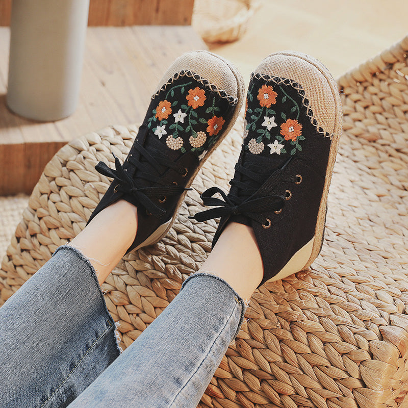 Mid-Top Linen Vintage Lace-up Old Beijing Cloth Shoes