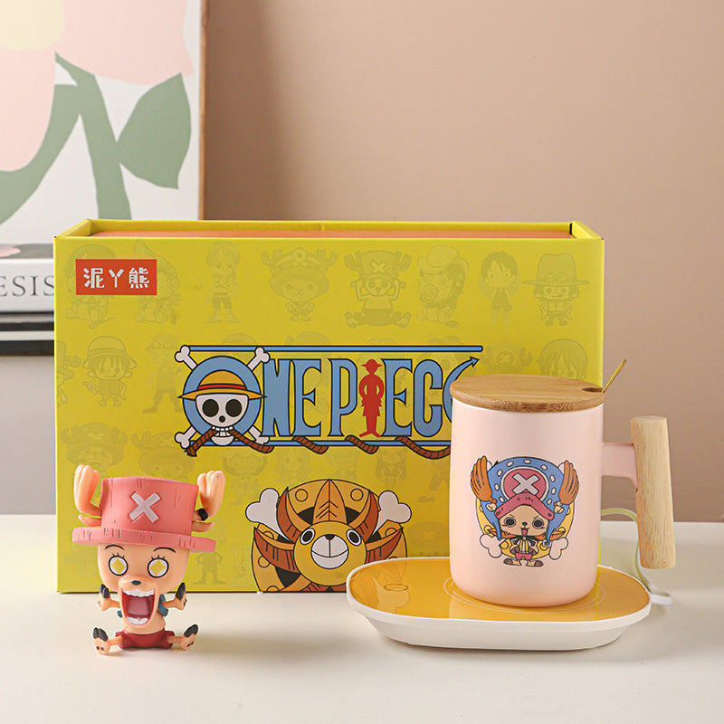One Piece Luffy Mug with Lid & Spoon Cute Ceramic Coffee Cup Gift