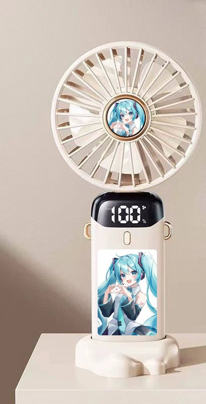 Hatsune Miku Mini Folding Fan USB Rechargeable Silent Desk & Handheld Fan for Cool Vibes