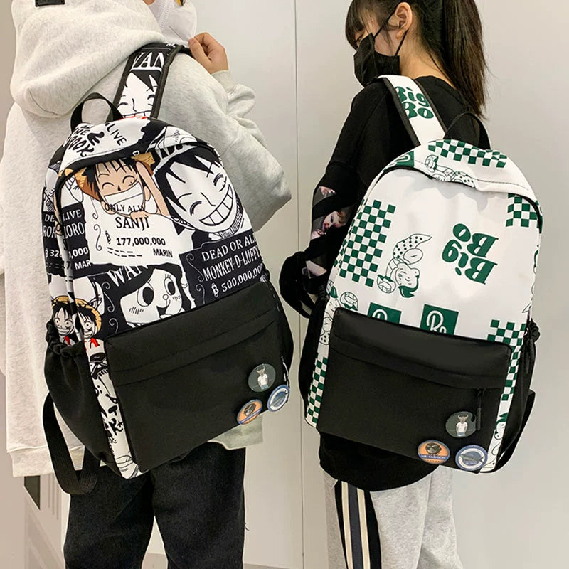 One Piece Graffiti Backpack Large Capacity Anime Schoolbag for Boys & Girls
