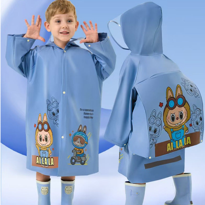 Al la la children's raincoat oversized schoolbag space cute baby exclusive whole body waterproof and fearless of wind and rain light and breathable
